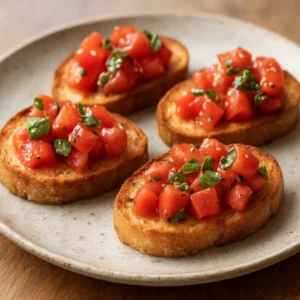 Bruschetta with fresh tomatoes, basil, and toasted bread