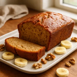 Sliced chai-spiced banana bread with a golden crust and warm crumb