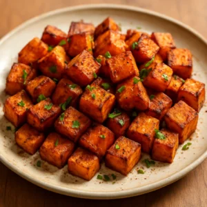 Roasted sweet potatoes with smoky chipotle seasoning and fresh parsley