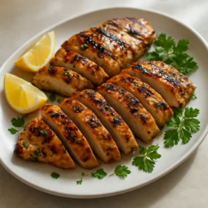 Sliced grilled chicken marinated with citrus and herbs