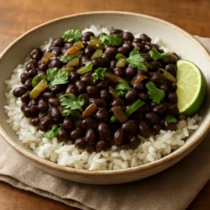 Cuban black beans and rice with cilantro and lime