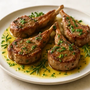 Seared garlic and herb lamb chops finished with Herbs De Provence oil and parsley