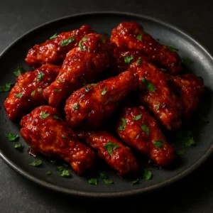 Crispy ghost pepper chicken wings with a glossy spicy glaze
