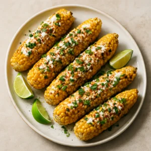 Mexican street corn topped with cotija, cilantro, lime, and creamy sauce