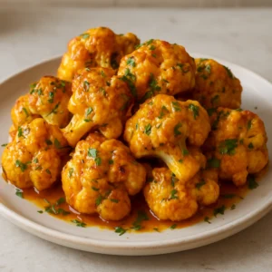 Golden roasted cauliflower coated in a tangy pickle glaze with dill and parsley