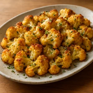 Golden roasted cauliflower tossed with herbs, Parmesan, and a glossy ranch-style olive oil finish