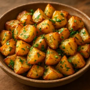 Golden roasted potatoes finished with garlic, rosemary, and olive oil