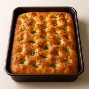 Rustic focaccia bread with rosemary and flaky salt