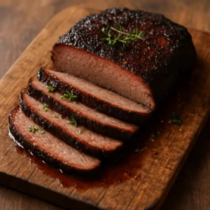 Sliced smoked beef finished with a bold Carolina Reaper olive oil drizzle