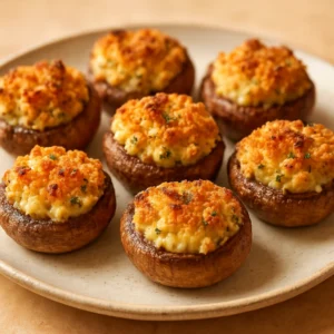 Baked stuffed mushrooms with a golden herb and cheese filling