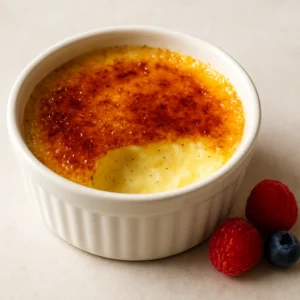 Vanilla bean crème brulee with a crisp caramelized sugar top