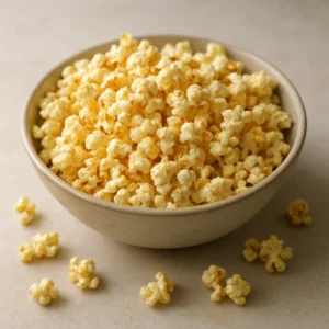 Bowl of savory gourmet popcorn seasoned with Popcorn Infused Olive Oil Blend