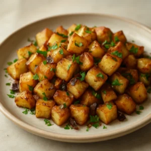 Crispy breakfast potatoes with golden edges and parsley