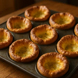 Golden Yorkshire puddings with crisp edges and airy centers