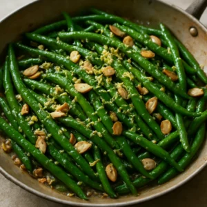 Garlic green beans sautéed with lemon, Parmesan, and toasted almonds