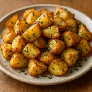 Rustic herb roasted potatoes with golden crisp edges and fresh parsley