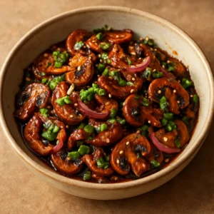 Nepali mushroom choila with browned mushrooms, herbs, and sesame seeds