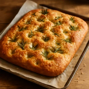 Golden smoked garlic and herb focaccia with rosemary and flaky salt