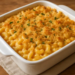 White cheddar mac and cheese with a golden breadcrumb topping