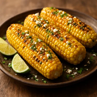 Grilled corn with cotija, cilantro, and lime