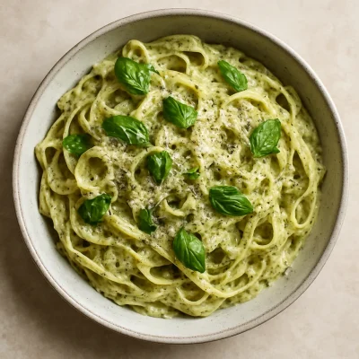 Creamy basil parmesan pasta with fresh basil and Parmesan