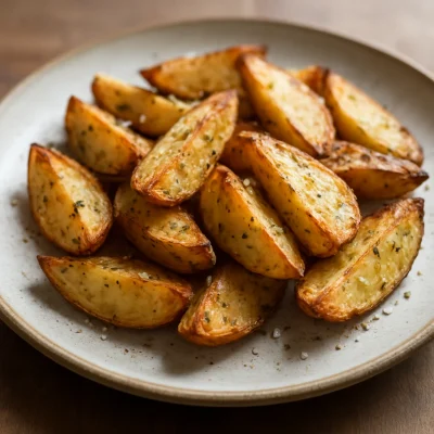 Golden oven-roasted potato wedges with herb seasoning
