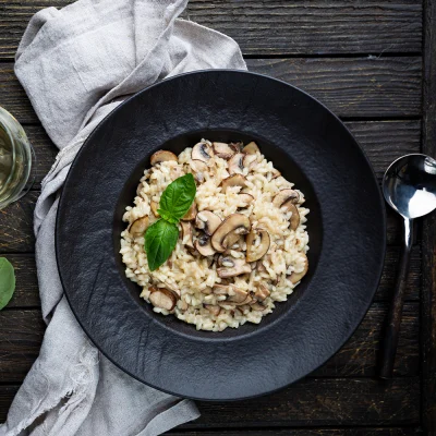 garden infuzions recipes creamy mushroom risotto with british blend olive oil drizzle
