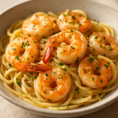 Garlic shrimp scampi with linguine, lemon, parsley, and Calabrian chili oil