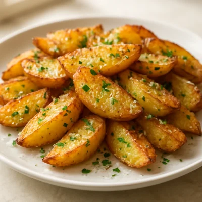 Golden parmesan roasted potatoes finished with savory olive oil and parsley